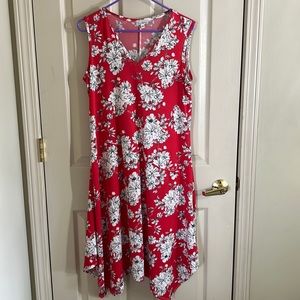 Olivia Matthews sleeveless dress red white black floral medium  A-line